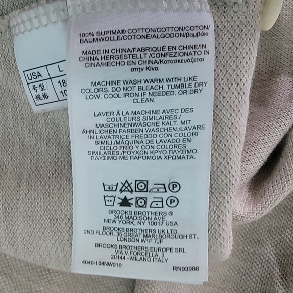 Brooks Brothers Original Fit Performance Polo Sz L Tan Long Sleeve Pima Cotton - Picture 10 of 11